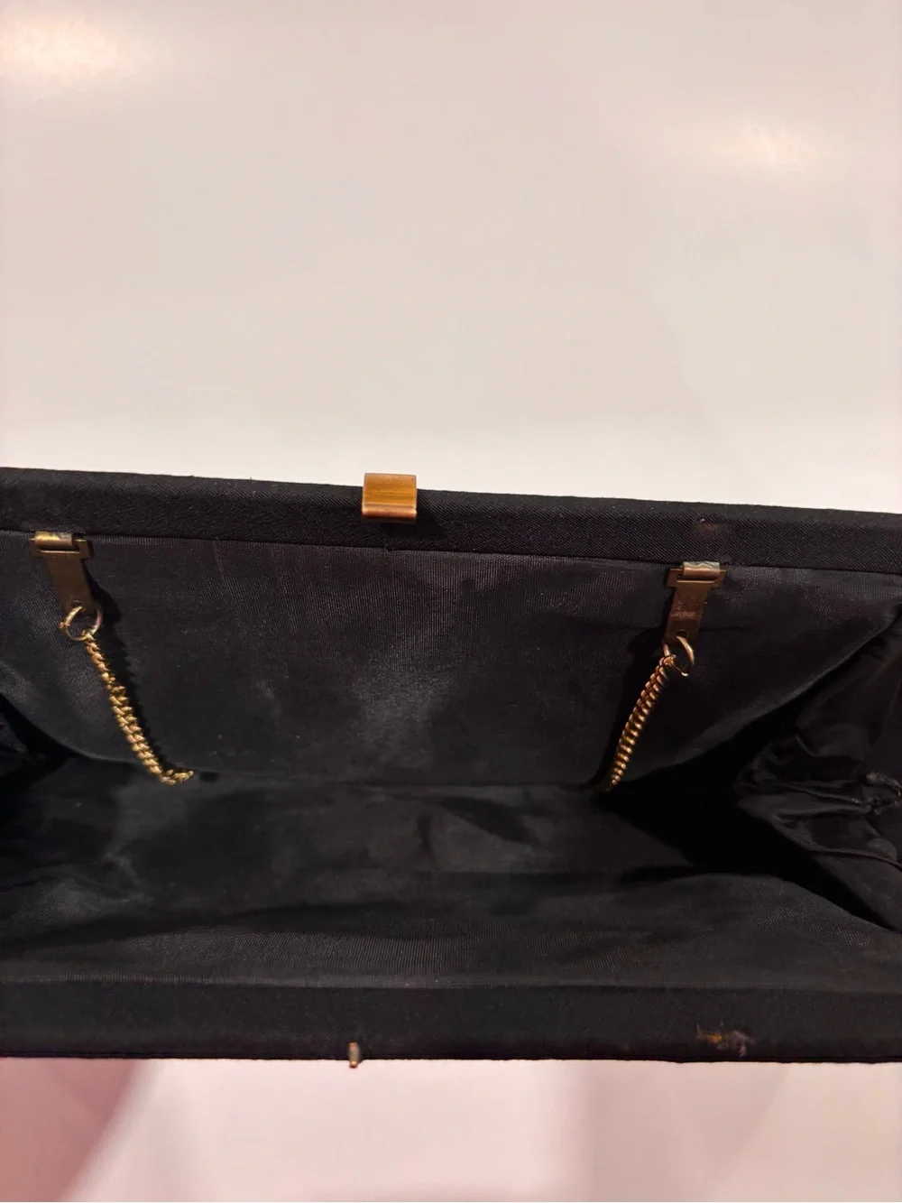 Vintage 1950/60 Faille Black Evening Clutch Gold Foldaway Chain Kiss Lock